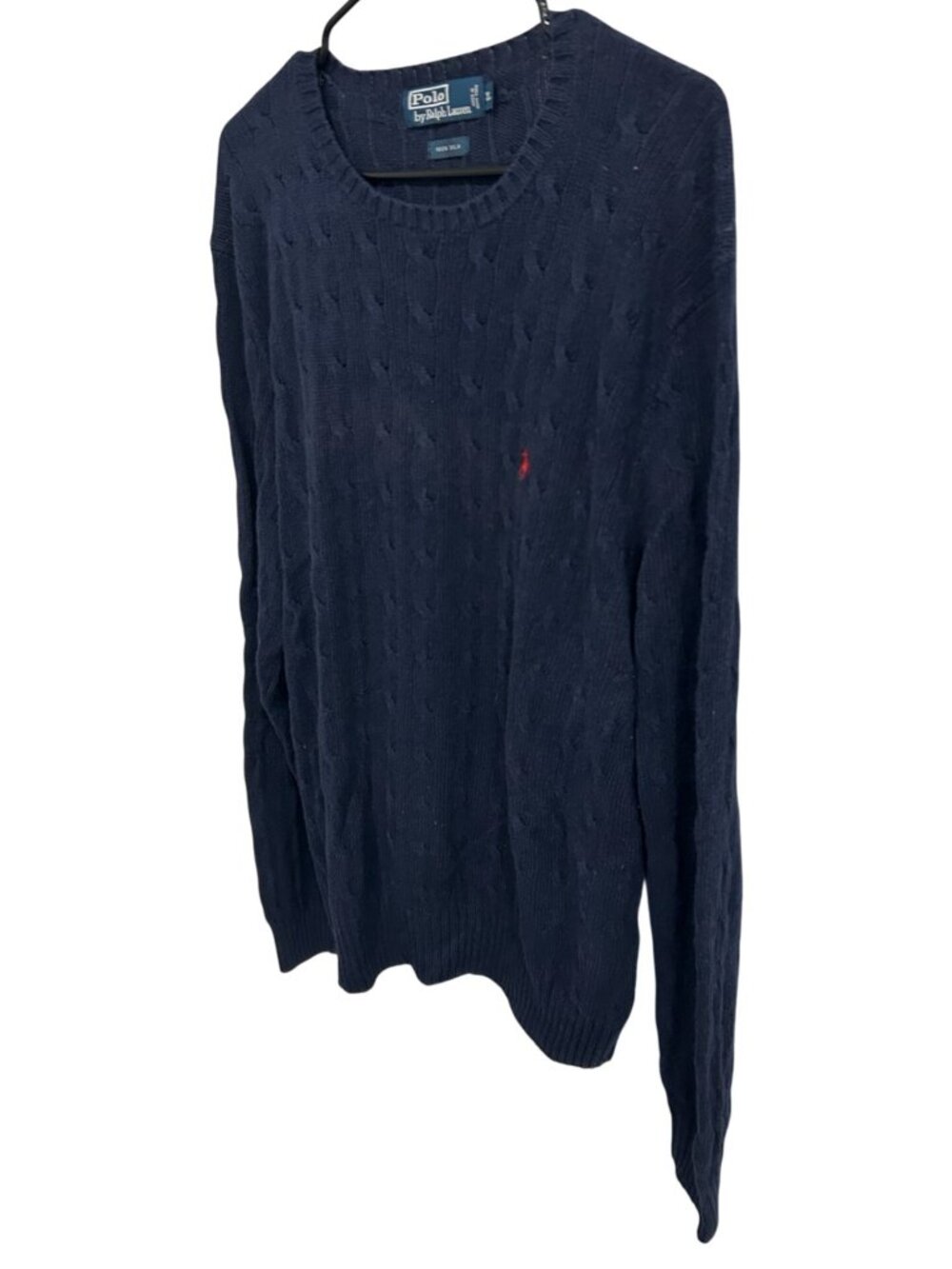 Polo By Ralph Lauren Navy Cable Knit Crewneck Sweater Silk Long Sleeve Sz XL - Picture 3 of 9